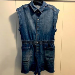 And Now This- Denim Romper w/pockets